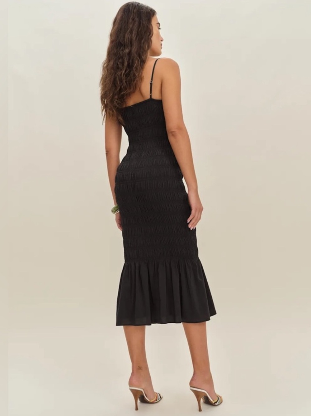 Reformation Seren Black Smocked Midi Dress - Picture 3 of 9